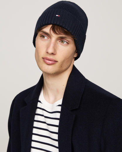 Tommy Hilfiger TH Flag Mens Pima Cotton Beanie - Space Blue