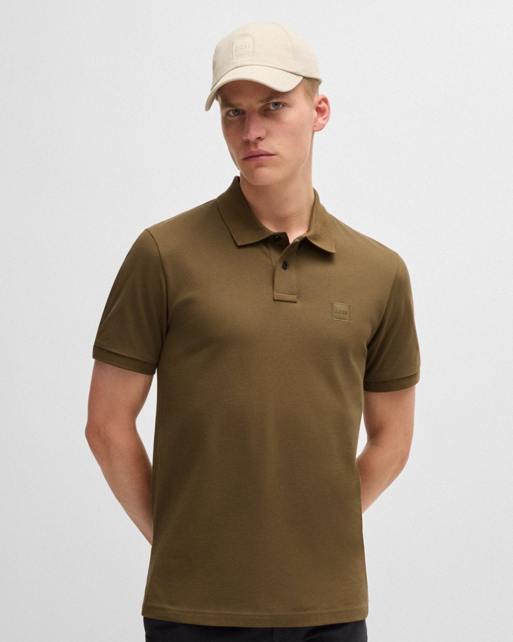 BOSS Orange Passenger Mens Stretch-Cotton Slim-Fit Polo Shirt with Logo Patch - Brown 368