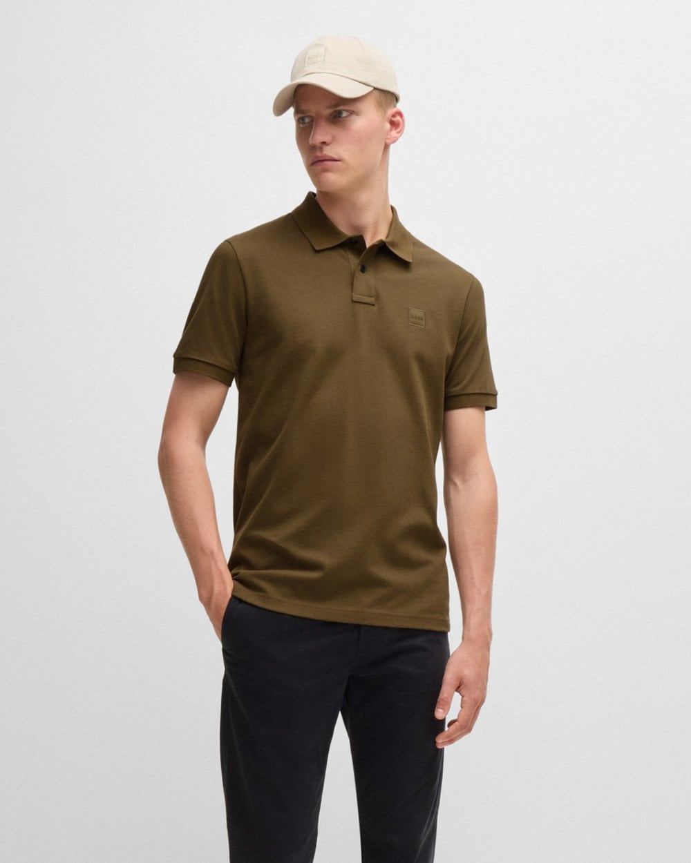 BOSS Orange Passenger Mens Stretch-Cotton Slim-Fit Polo Shirt with Logo Patch - Brown 368