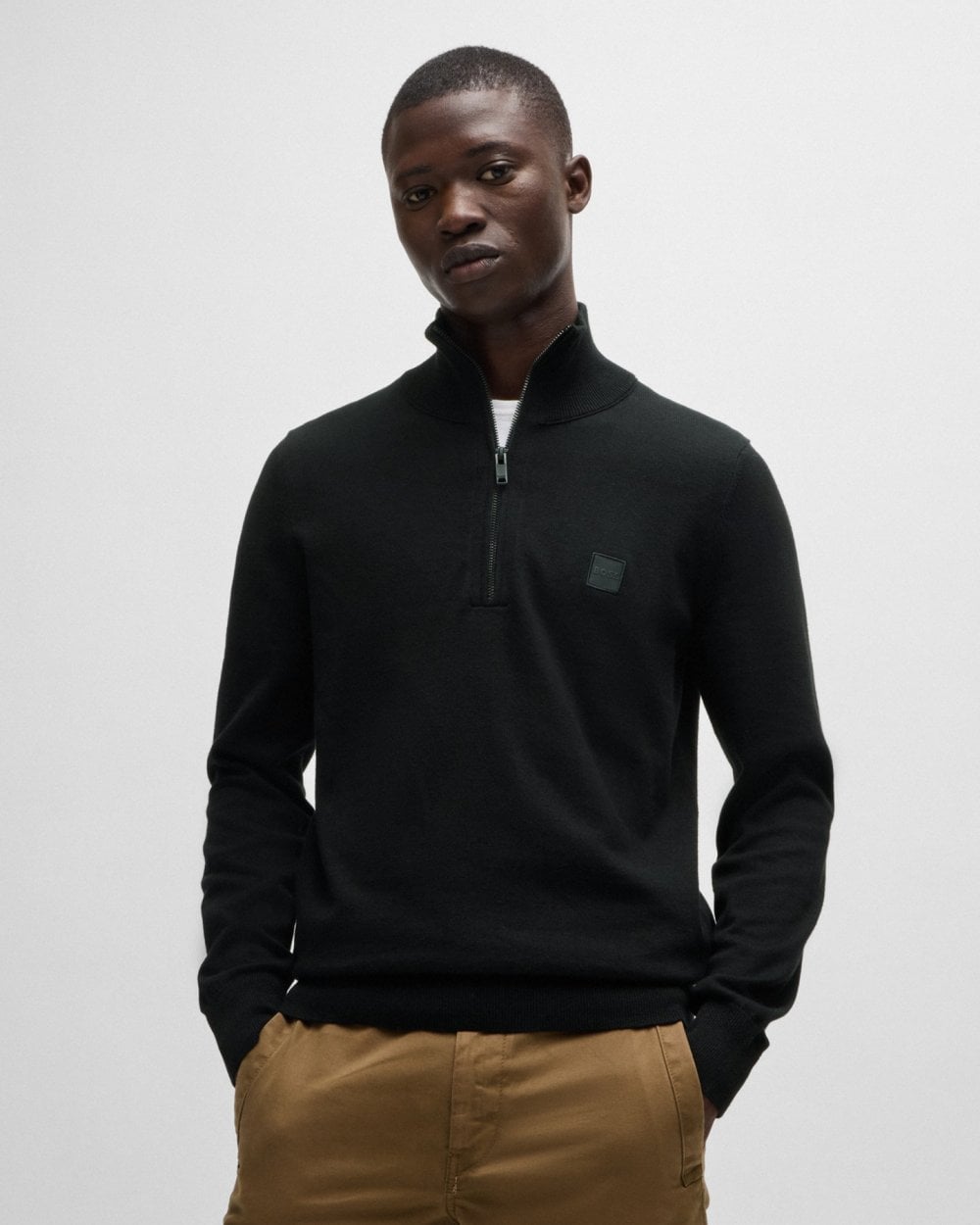 BOSS Orange Kanobix S Mens 1/4 Zip Jumper - Black 001 - CHO - Designer Mens Jumpers
