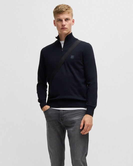BOSS Orange Kanobix S Mens 1/4 Zip Jumper - Dark Blue 404