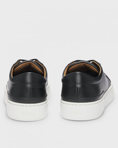 BOSS Orange Gary Tenn Mens Leather Low-Top Trainers with Branded Lace Loop NOS - Black 001