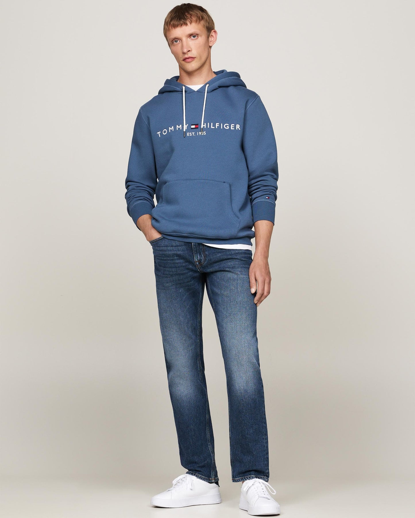 Tommy Hilfiger Tommy Logo Flex Fleece Hoodie - Aegean Sea