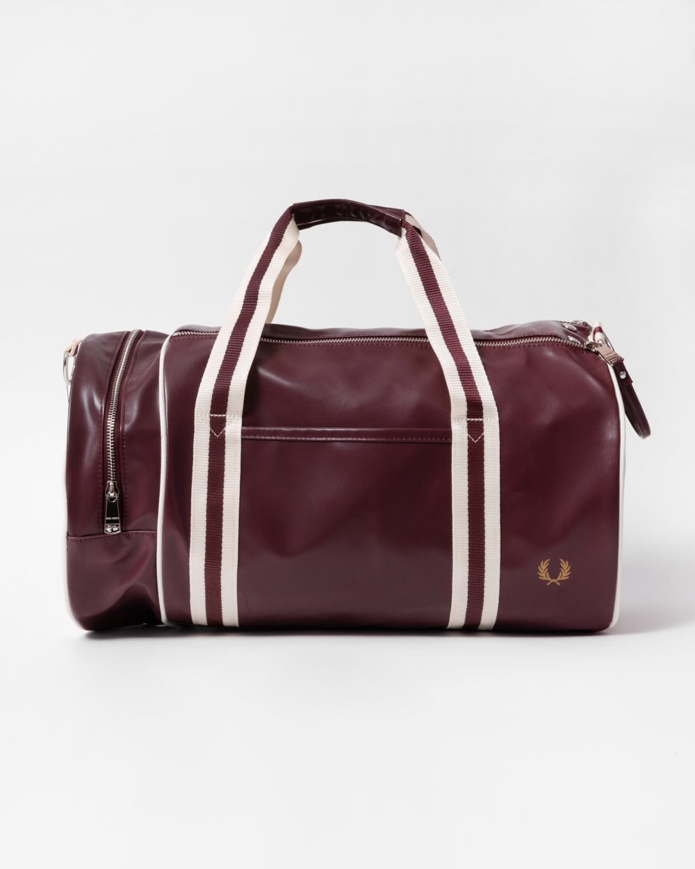 Fred Perry Recycled Polyester Classic Barrel Bag - Oxblood/Ecru R82 - CHO - Designer Unisex Bags