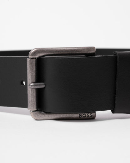 BOSS Orange Joris Mens Italian Leather Belt with Engraved Buckle - Black 001