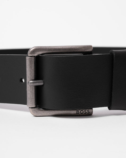 BOSS Orange Joris Mens Italian Leather Belt with Engraved Buckle - Black 001