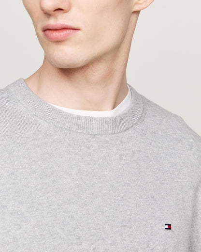Tommy Hilfiger Organic Cotton Cashmere Mens Crew Sweater - Light Grey Heather