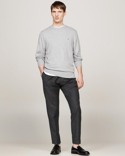 Tommy Hilfiger Organic Cotton Cashmere Mens Crew Sweater - Light Grey Heather