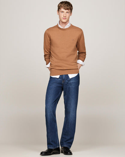 Tommy Hilfiger Organic Cotton Cashmere Mens Crew Sweater - Safari Canvas