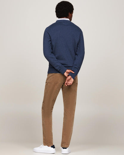 Tommy Hilfiger Pima Organic Cotton Mens Cashmere V-Neck Jumper - Aegean Sea Heather