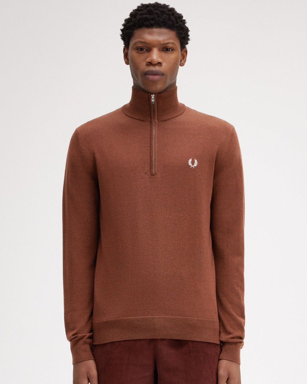 Fred Perry Mens Classic Half Zip Jumper - Whisky Brown S54