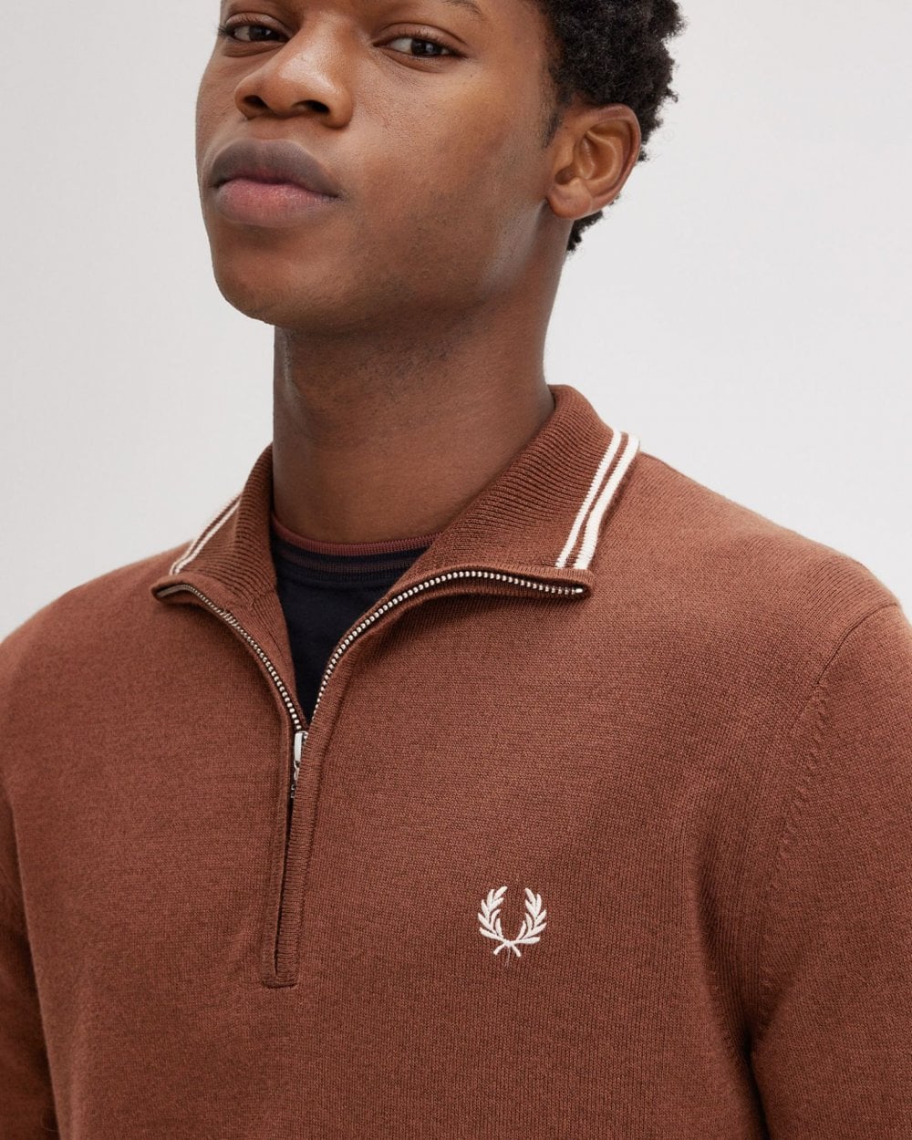 Fred Perry Mens Classic Half Zip Jumper - Whisky Brown S54