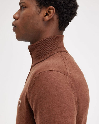 Fred Perry Mens Classic Half Zip Jumper - Whisky Brown S54