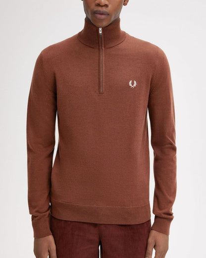 Fred Perry Mens Classic Half Zip Jumper - Whisky Brown S54