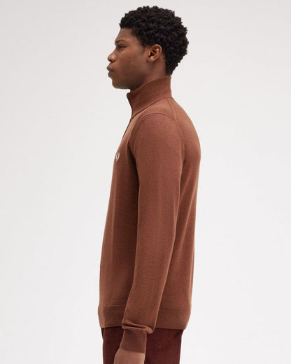 Fred Perry Mens Classic Half Zip Jumper - Whisky Brown S54