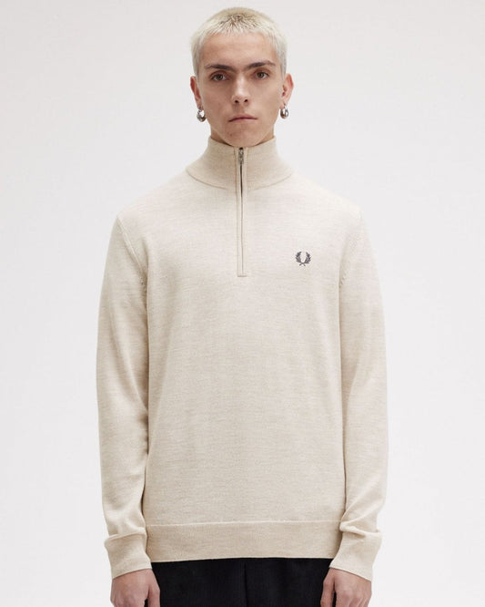 Fred Perry Mens Classic Half Zip Jumper - Porridge Marl X23