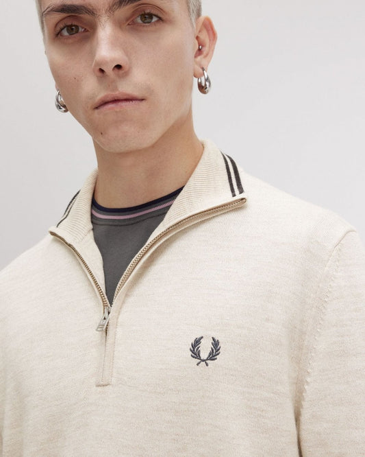 Fred Perry Mens Classic Half Zip Jumper - Porridge Marl X23