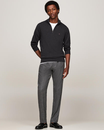 Tommy Hilfiger Organic Cotton Cashmere Mens Zip-Mock Sweater - Dark Grey Heather