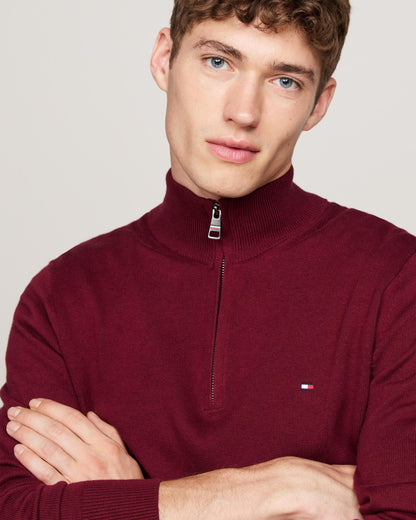 Tommy Hilfiger Organic Cotton Cashmere Mens Zip-Mock Sweater - Deep Rouge