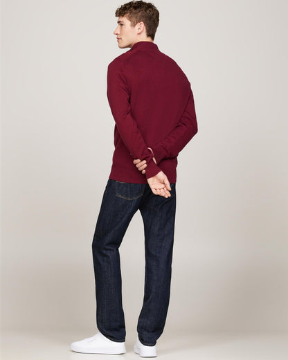 Tommy Hilfiger Organic Cotton Cashmere Mens Zip-Mock Sweater - Deep Rouge