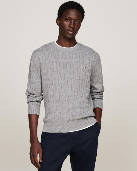 Tommy Hilfiger Classic Cable Mens Crew Jumper - Medium Grey Heather