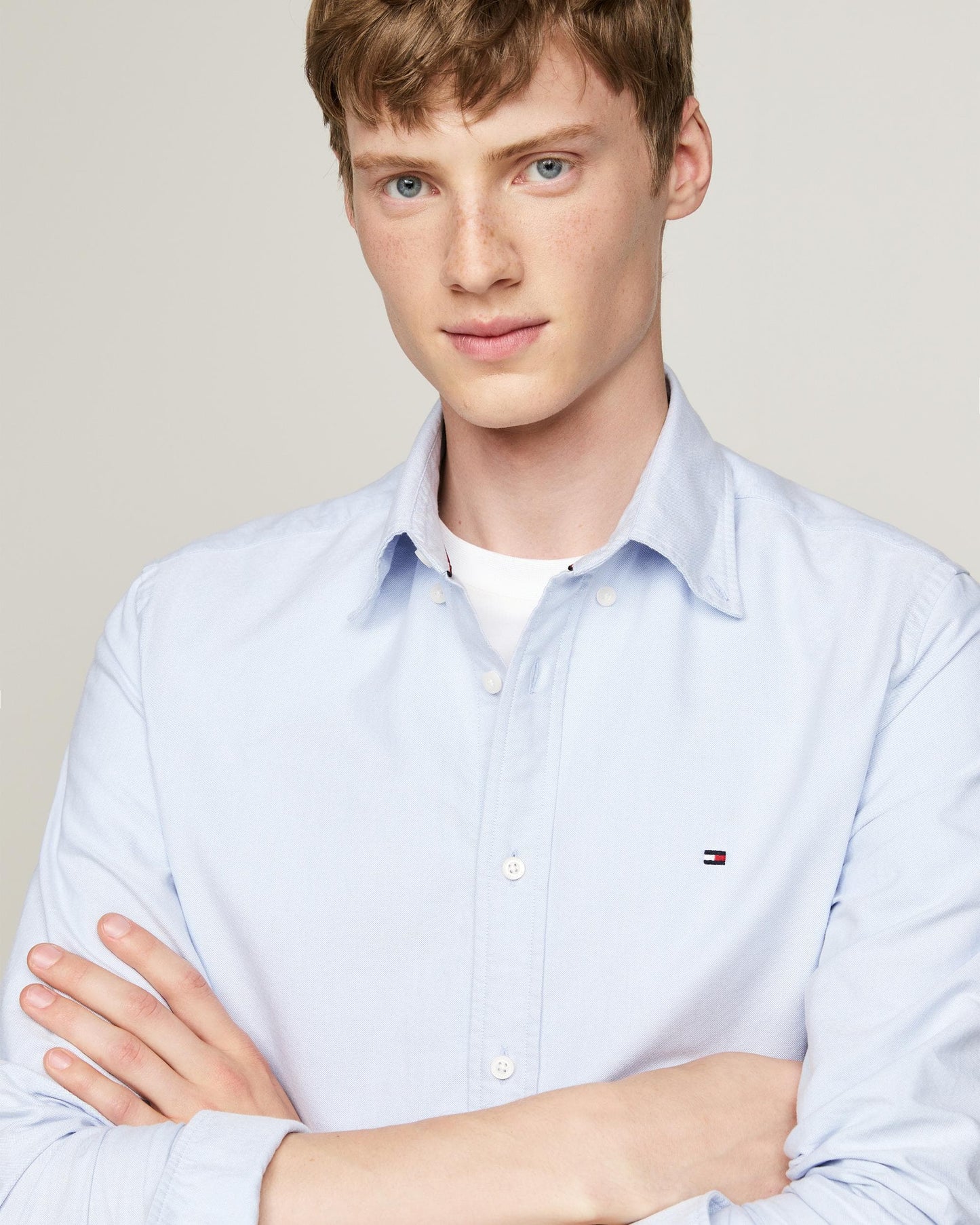 Tommy Hilfiger Solid Heritage Mens Long Sleeve Oxford Shirt - Cloudy Blue