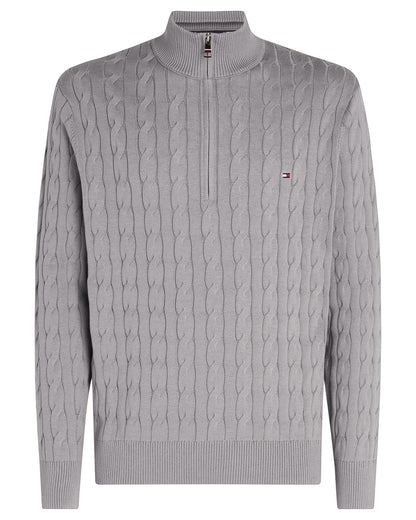 Tommy Hilfiger Classic Cotton Cable Mens Half Zip Mock Sweatshirt - Medium Grey Heather