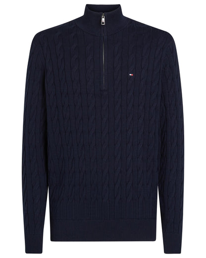 Tommy Hilfiger Classic Cotton Cable Mens Half Zip Mock Sweatshirt - Desert Sky