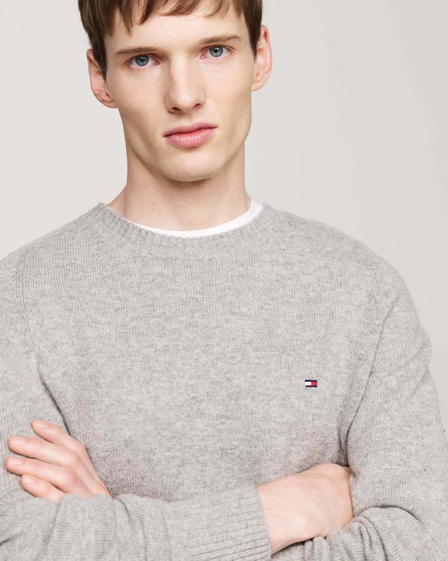 Tommy Hilfiger Lambswool Mens Crew Neck Jumper - Light Grey Heather