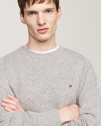 Tommy Hilfiger Lambswool Mens Crew Neck Jumper - Light Grey Heather