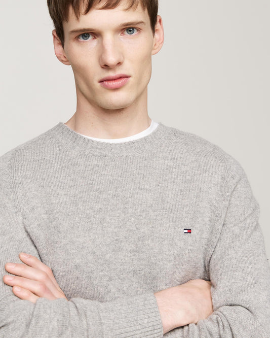 Tommy Hilfiger Lambswool Mens Crew Neck Jumper - Light Grey Heather