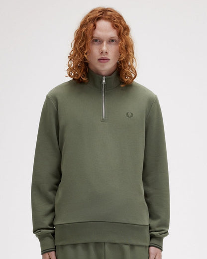 Fred Perry Mens Half Zip Sweatshirt - Laurel Wreath Green/Night Green W49
