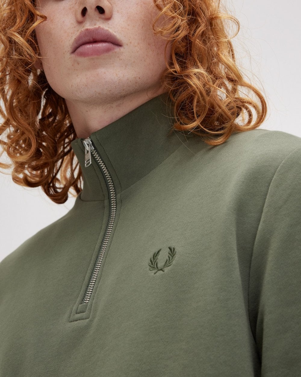 Fred Perry Mens Half Zip Sweatshirt - Laurel Wreath Green/Night Green W49