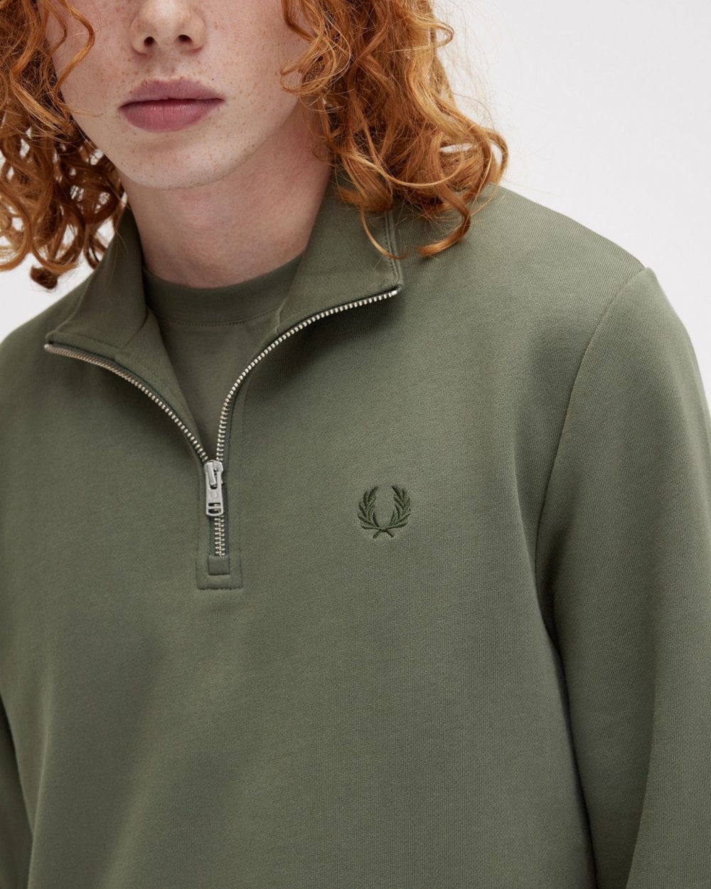 Fred Perry Mens Half Zip Sweatshirt - Laurel Wreath Green/Night Green W49