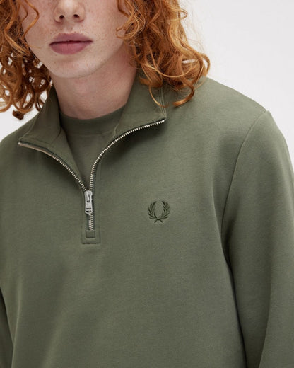 Fred Perry Mens Half Zip Sweatshirt - Laurel Wreath Green/Night Green W49