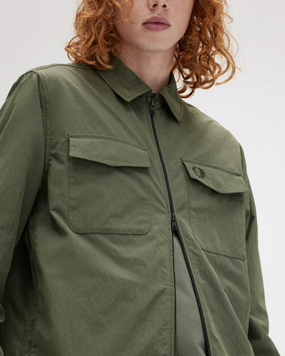 Fred Perry Mens Zip Overshirt - Laurel Wreath Green W19