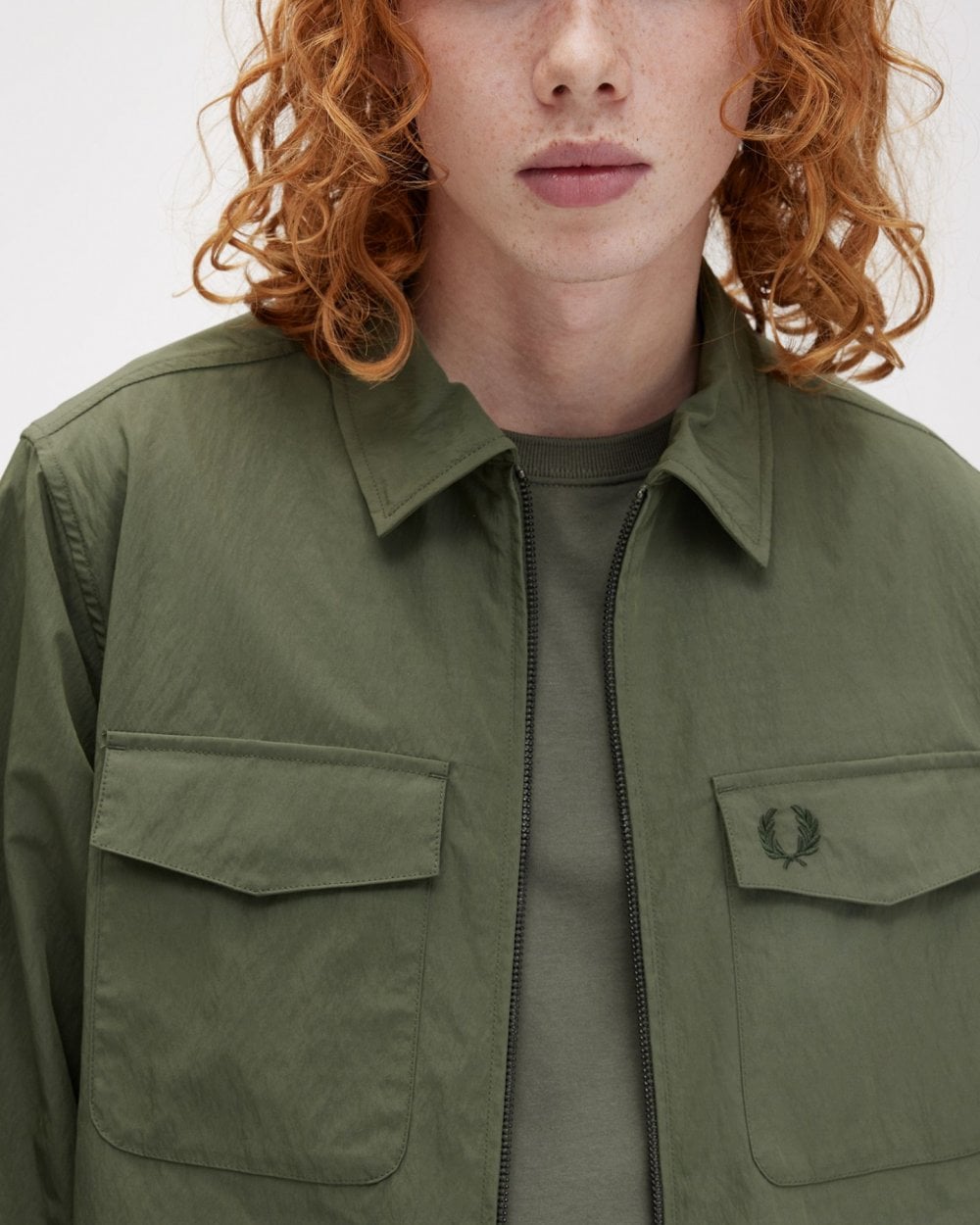 Fred Perry Mens Zip Overshirt - Laurel Wreath Green W19