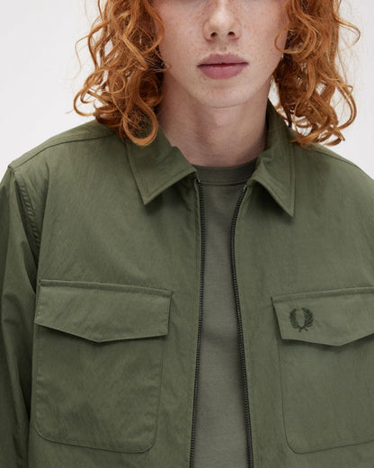 Fred Perry Mens Zip Overshirt - Laurel Wreath Green W19
