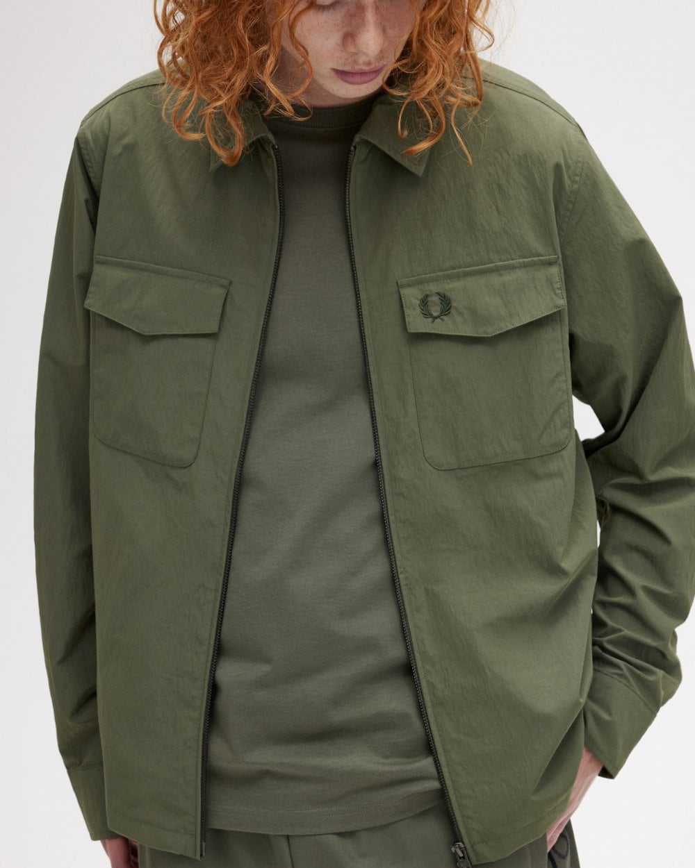 Fred Perry Mens Zip Overshirt - Laurel Wreath Green W19
