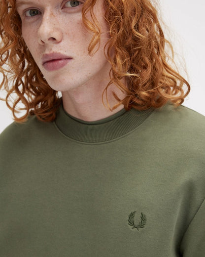 Fred Perry Mens Crew Neck Sweatshirt - Laurel Wreath Green/Night Green W49