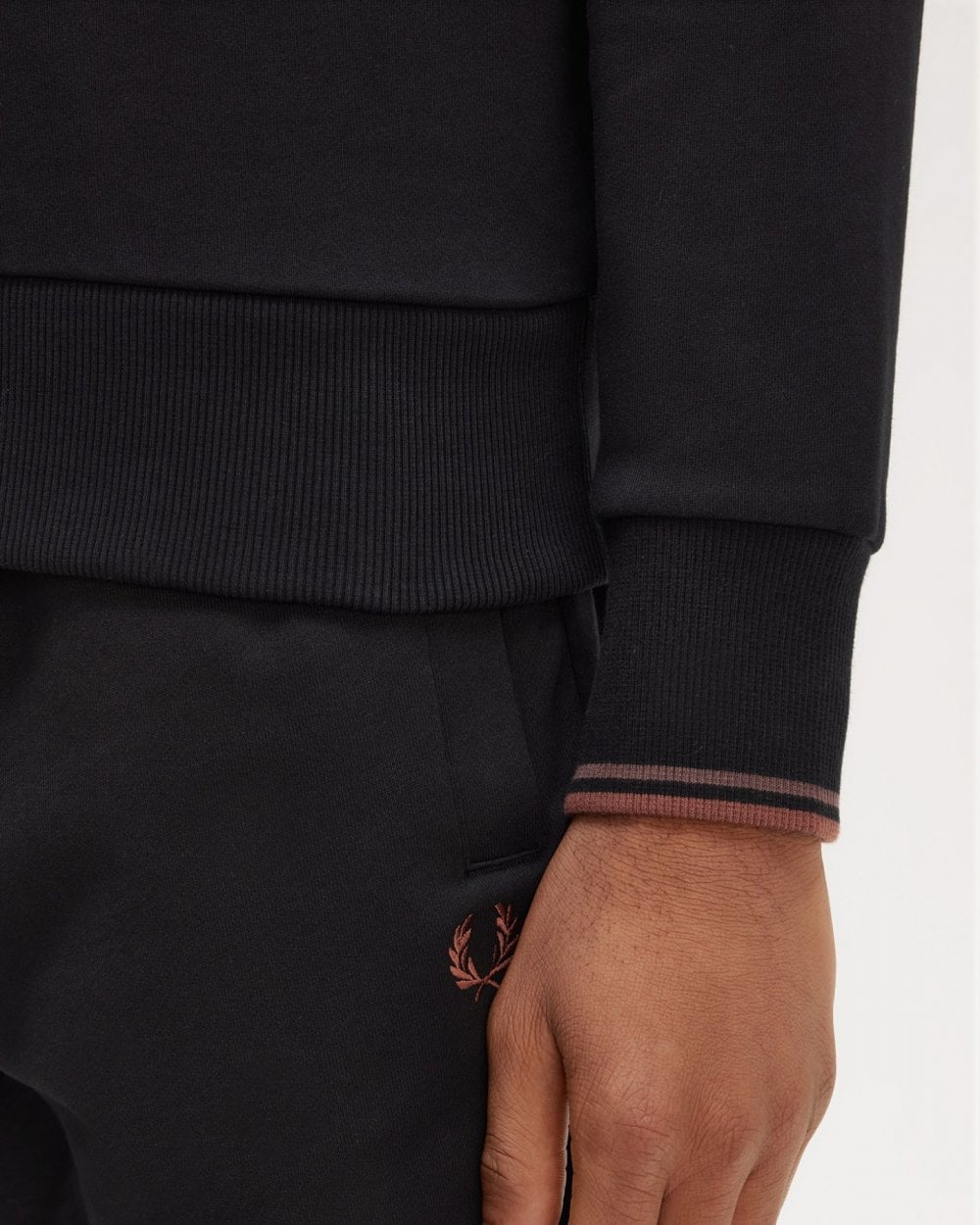 Fred Perry Mens Crew Neck Sweatshirt - Black/Whisky Brown X56