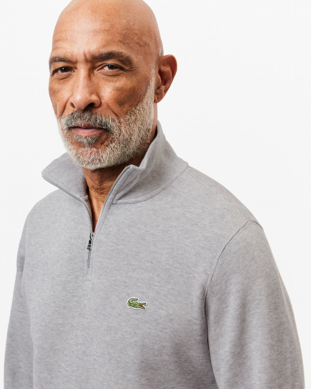 Lacoste Mens Zippered Stand-Up Collar Cotton Sweatshirt - Silver Chine CCA