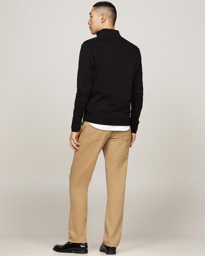 Tommy Hilfiger Essential Cotton 1/4 Zip Mock Mens Sweatshirt - Black