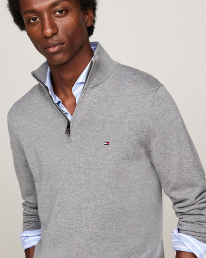 Tommy Hilfiger Essential Cotton 1/4 Zip Mock Mens Sweatshirt - Medium Grey Heather