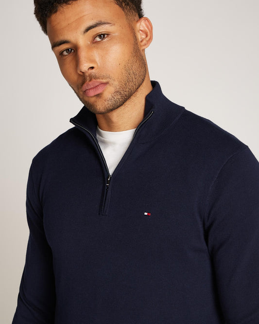 Tommy Hilfiger Essential Cotton 1/4 Zip Mock Mens Sweatshirt - Desert Sky