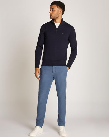 Tommy Hilfiger Essential Cotton 1/4 Zip Mock Mens Sweatshirt - Desert Sky