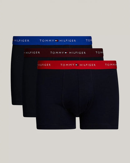Tommy Hilfiger 3 Pack Mens Colour Waistband Trunks - Bright Blue/Deep Crimson/Deep Rouge