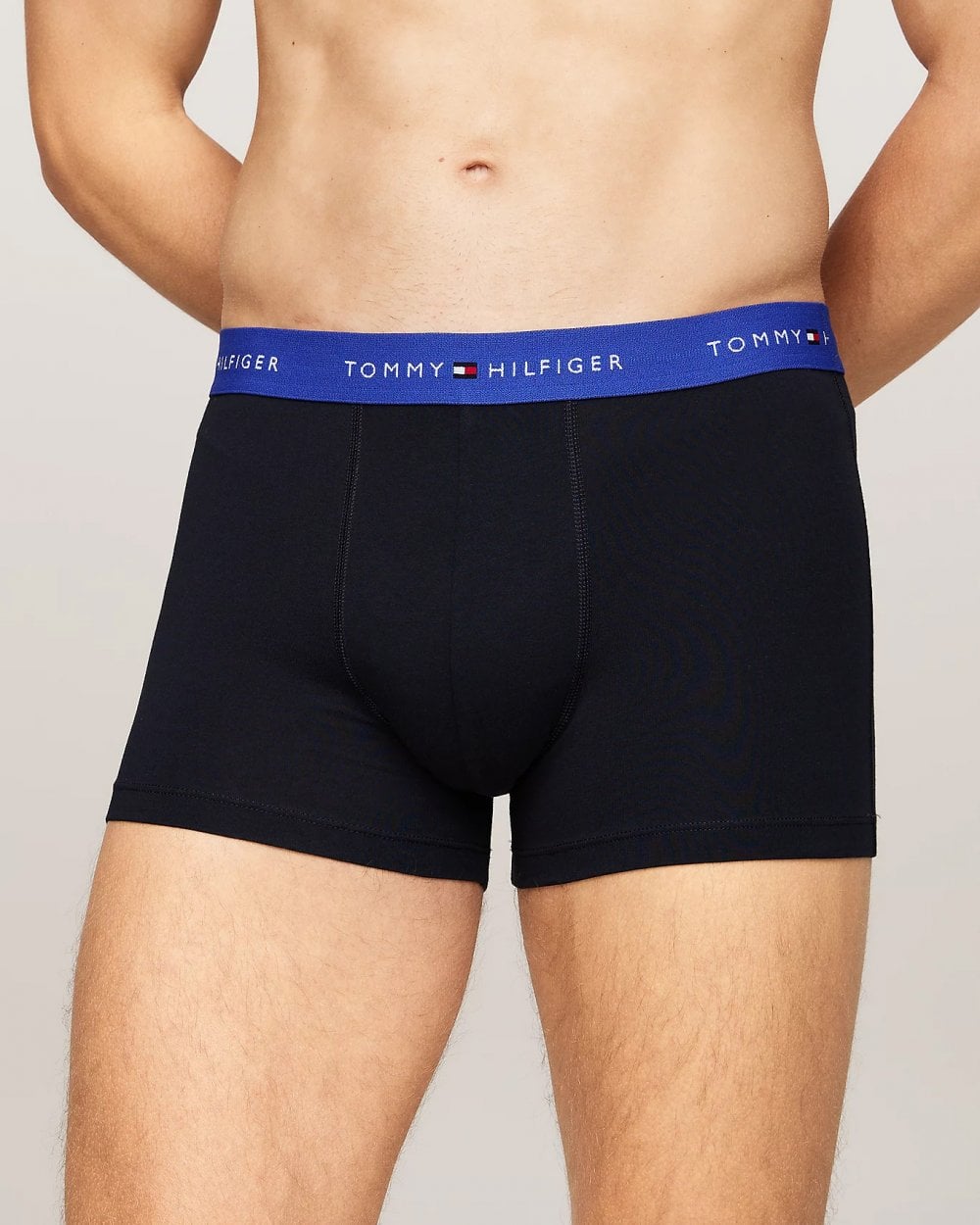Tommy Hilfiger 3 Pack Mens Colour Waistband Trunks - Bright Blue/Deep Crimson/Deep Rouge