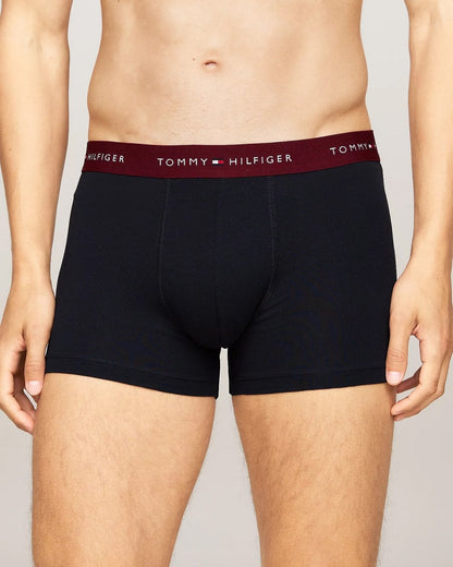 Tommy Hilfiger 3 Pack Mens Colour Waistband Trunks - Bright Blue/Deep Crimson/Deep Rouge