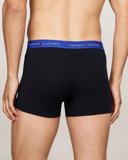 Tommy Hilfiger 3 Pack Mens Colour Waistband Trunks - Bright Blue/Deep Crimson/Deep Rouge